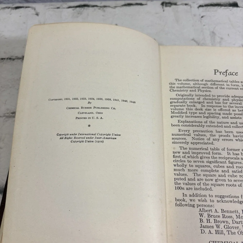 Vintage 1948 Mathematical Tables from Handbook of Chemistry and Physics Hodgman